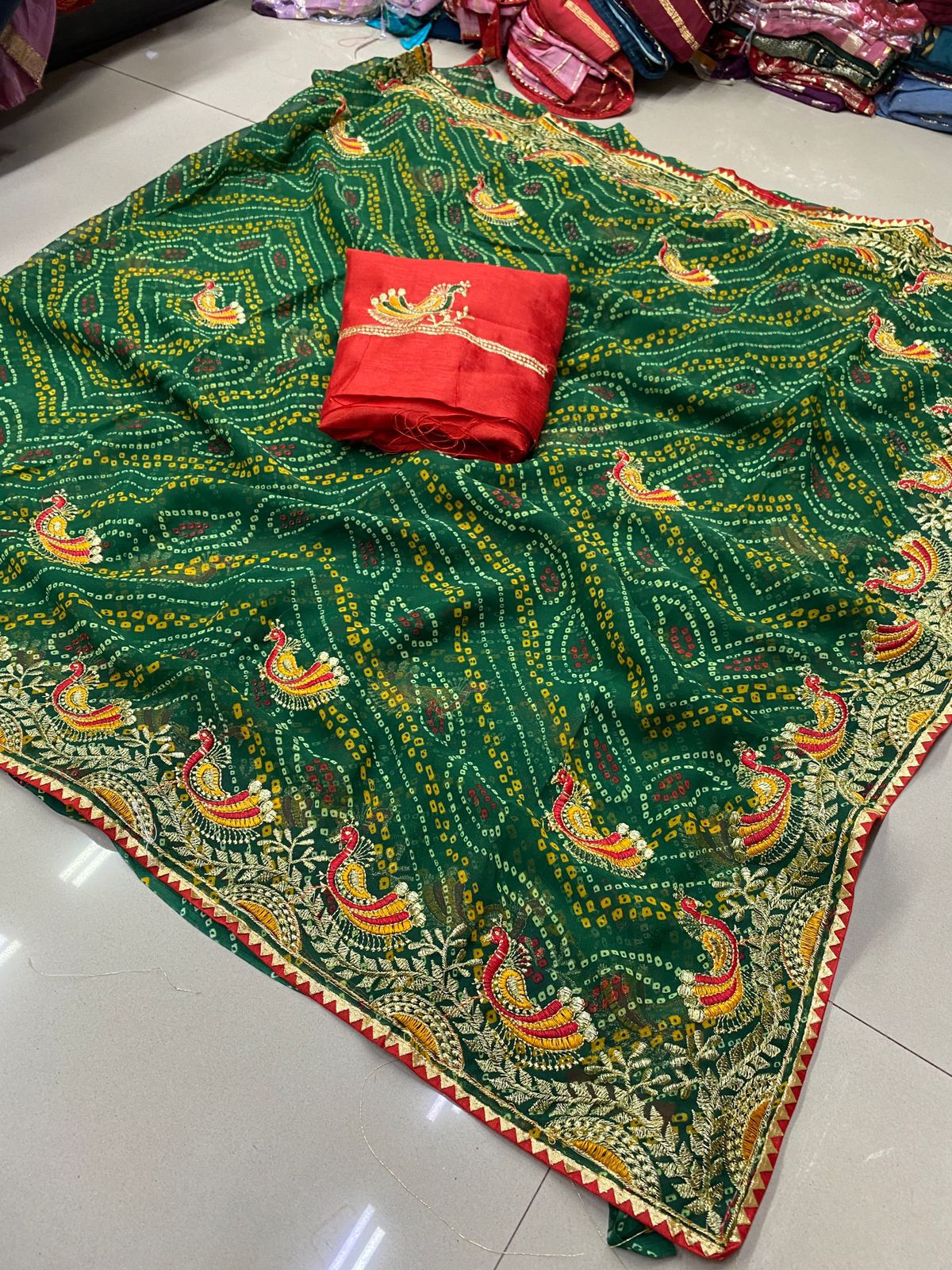 Kayatri New Festive Georgette Bandhani Saree with Full Zari Work Mono Banglori Blouse