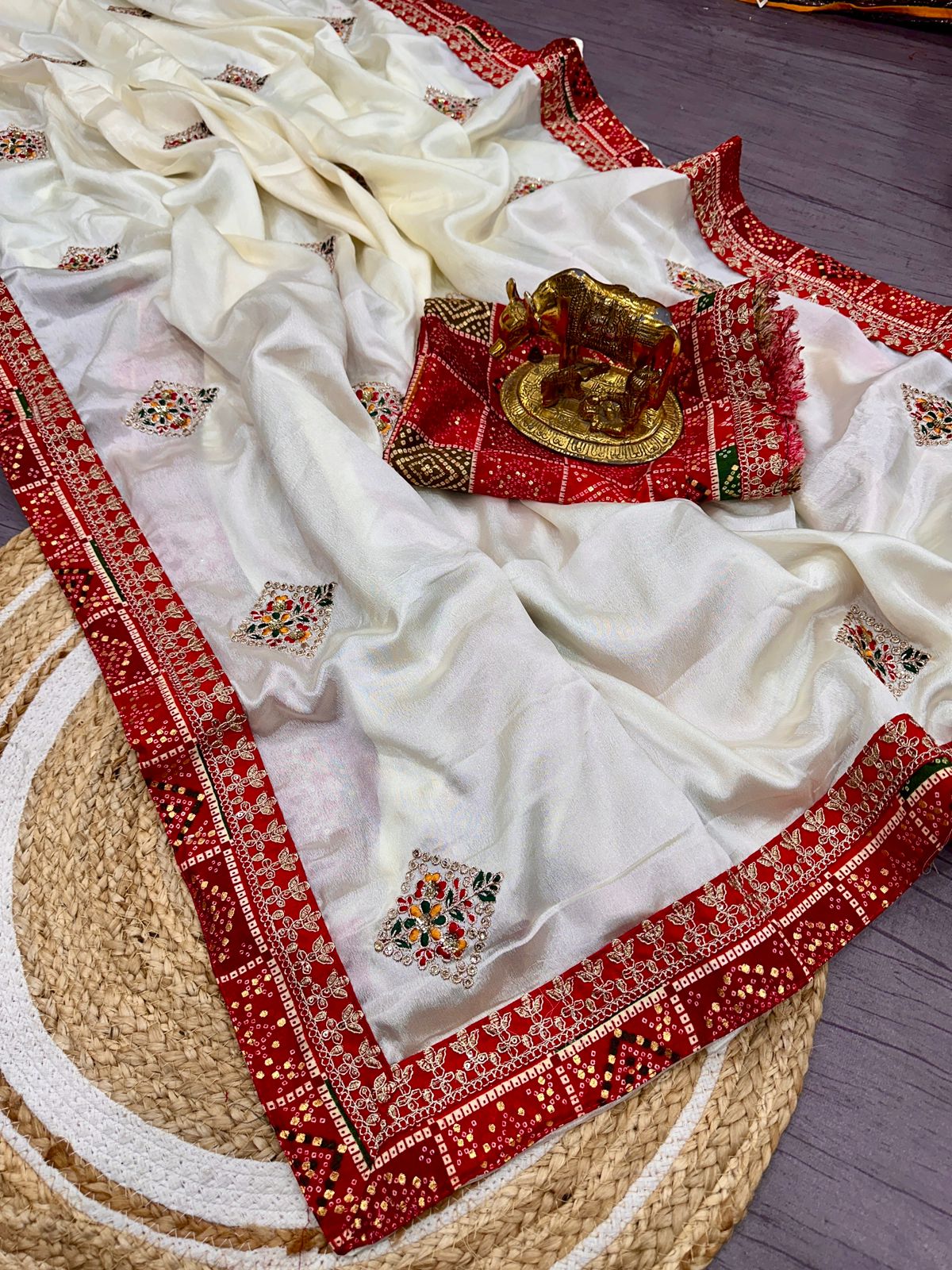 Kayatri New Premium Dola Silk Saree with Bandhani Work Perfect for Festive Wedding Wear