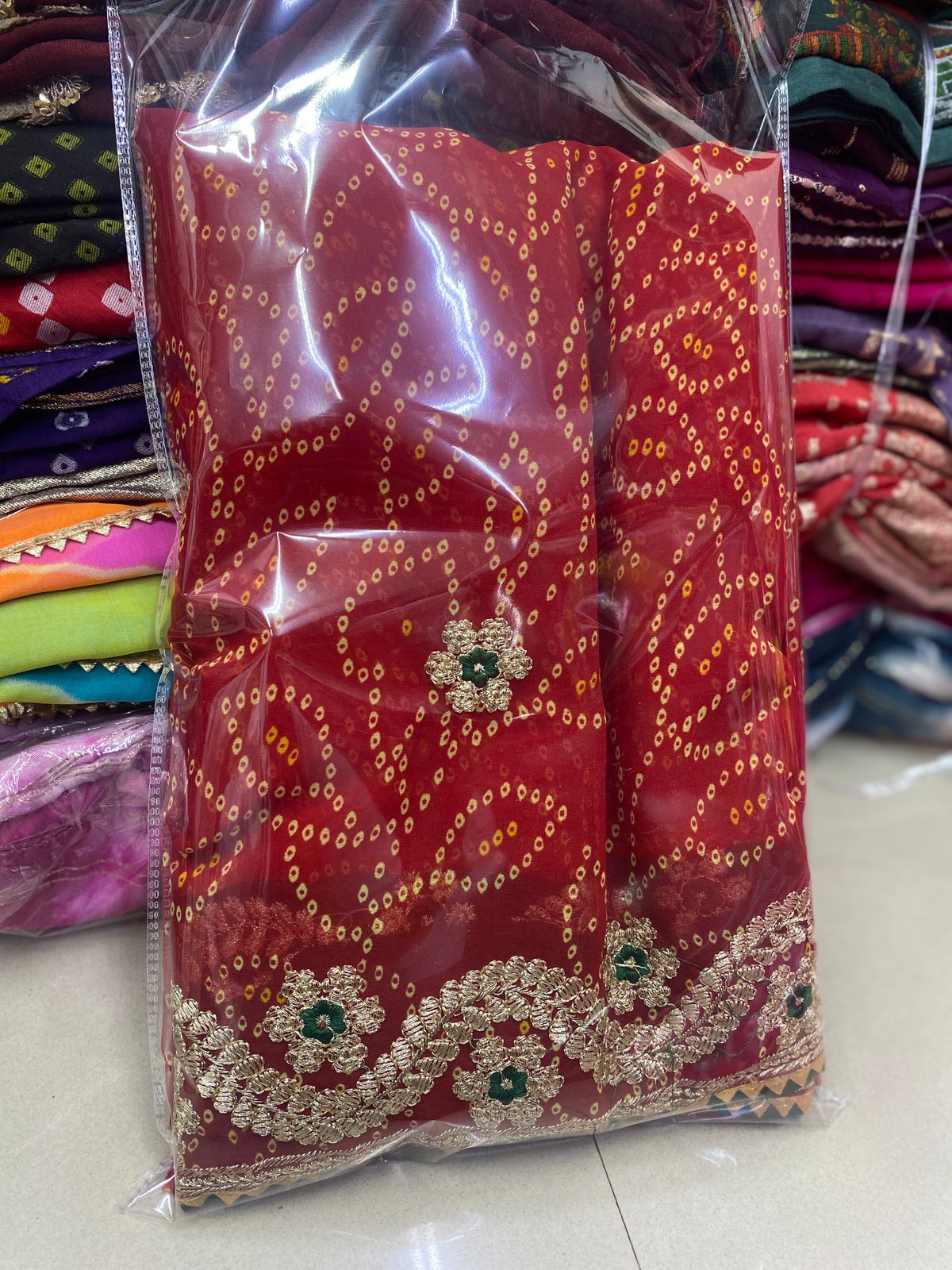 Kayatri New Premium Georgette Fabric Bandhani Saree with Heavy Zari Work Matching Mono Banglori Blouse