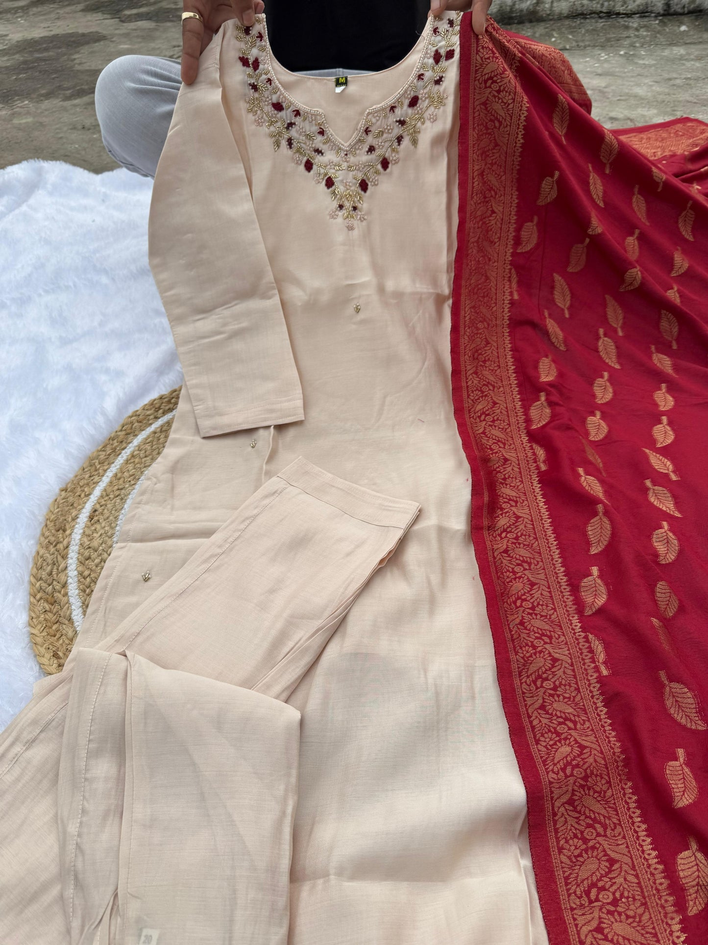 Kayatri New Premium Roman Silk Outfit with Cotton Inner and Handcrafted Banarasi Dupatta