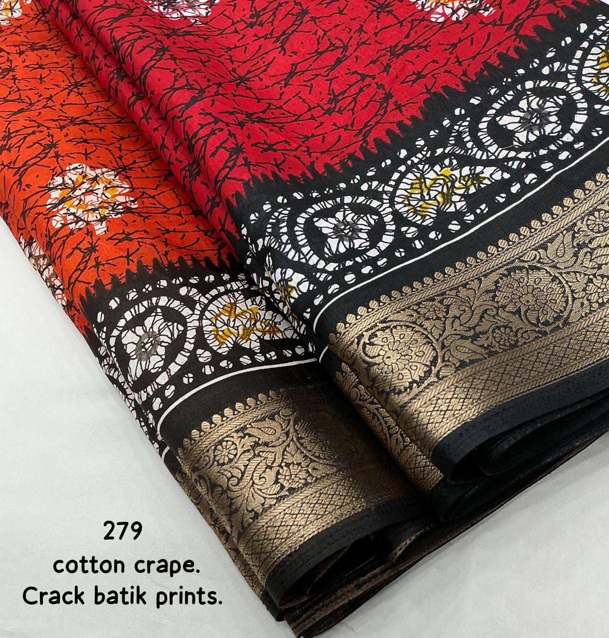 Kayatri New Elegant Soft Cotton Crepe Saree with Crack Batik Prints