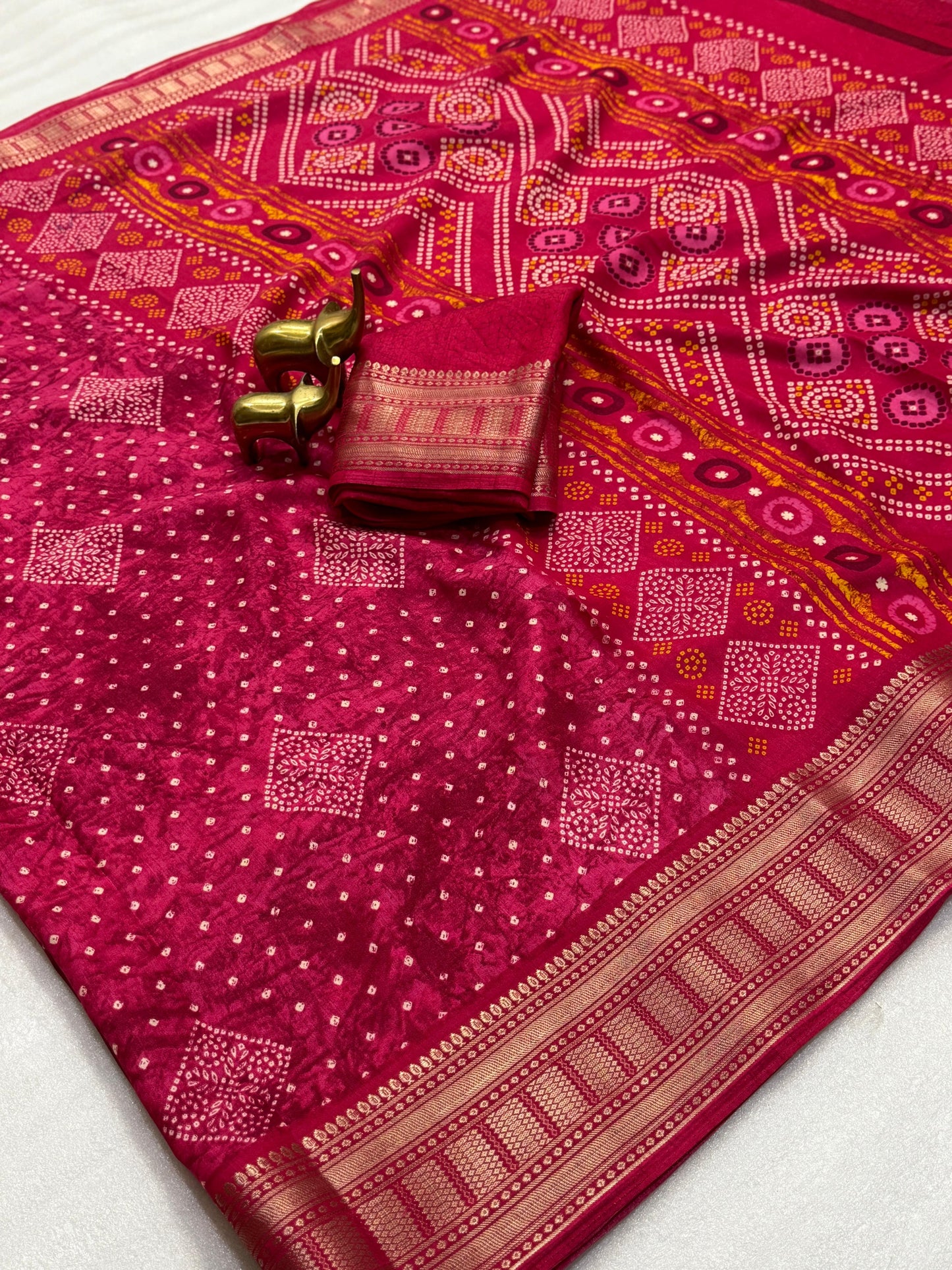 Kayatri New Traditional Dola Silk Saree with Bandhani Design Zari Border