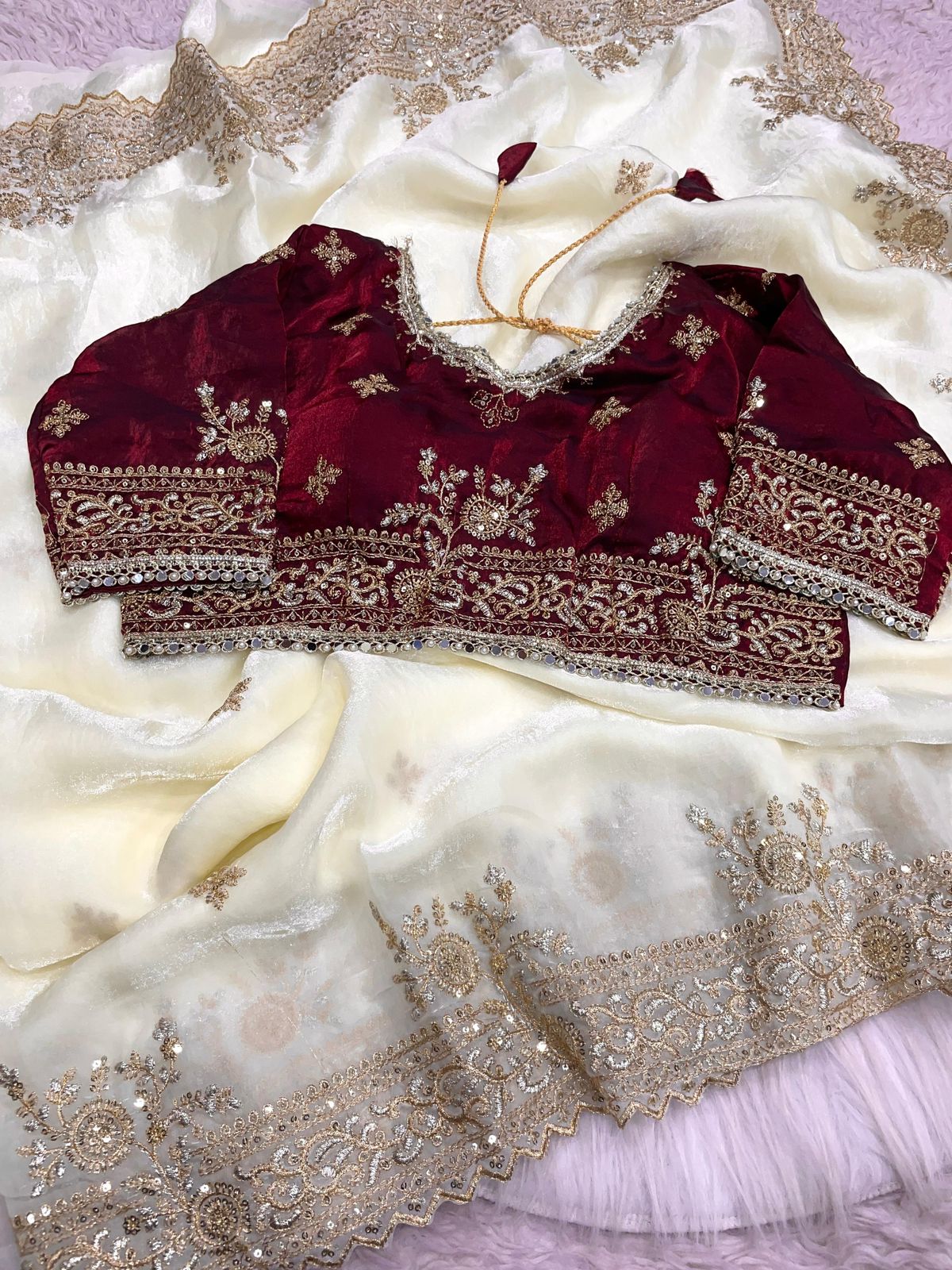 Kayatri New Celebrity Style Fendy Satin Sequin Saree with Stitched Blouse