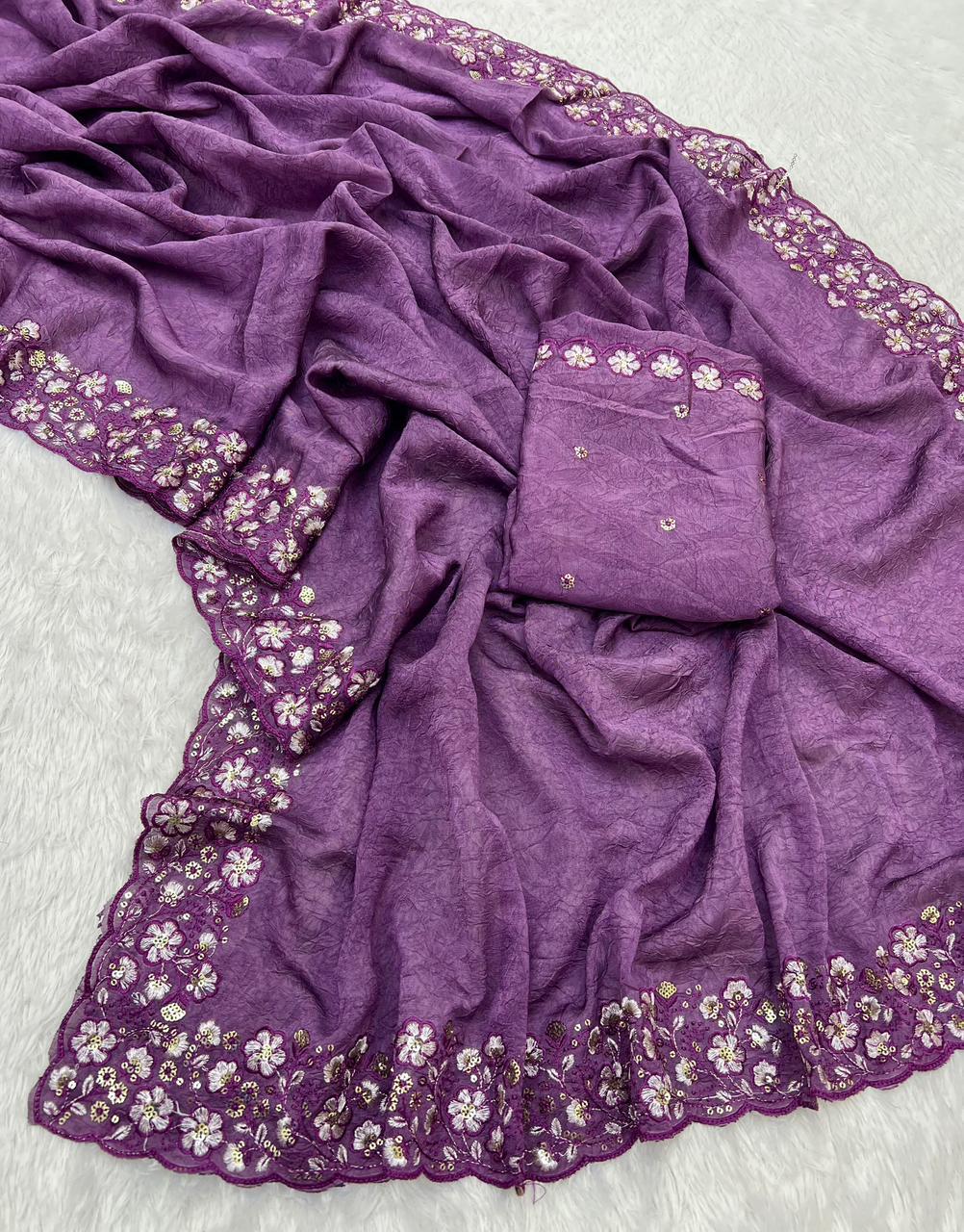 Kayati New Designer Crush Silk Saree with Fancy Sequin Embroidered Blouse