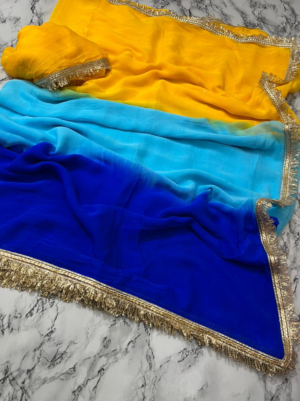 Kayatri New Designer Najbeen Chiffon Saree Accented with Gota Border