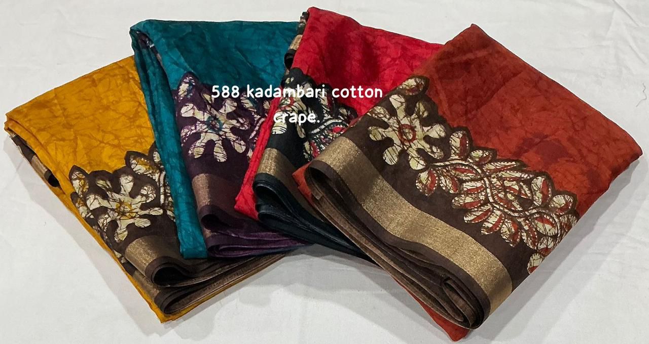 Kayatri New Exclusive Bagru Style Cotton Crepe Saree with Running Printed Blouse