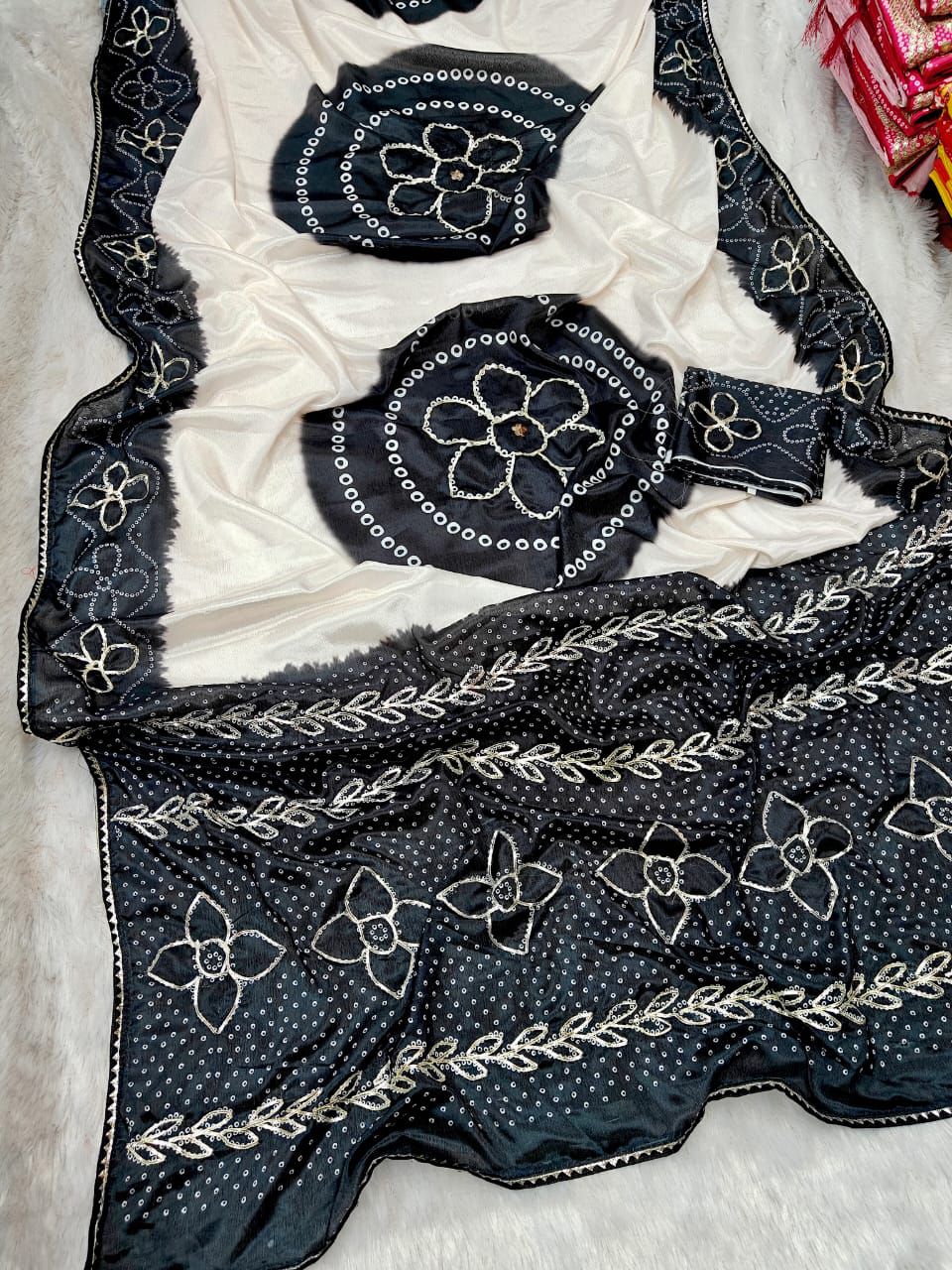 Kayatri New Exclusive Shiny Silk Saree with Traditional Katchhi Gotta Craft