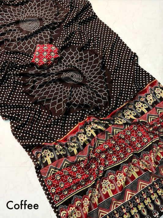 Kayatri New Premium Ajrakh Design Pure Crepe Gaji Silk Saree