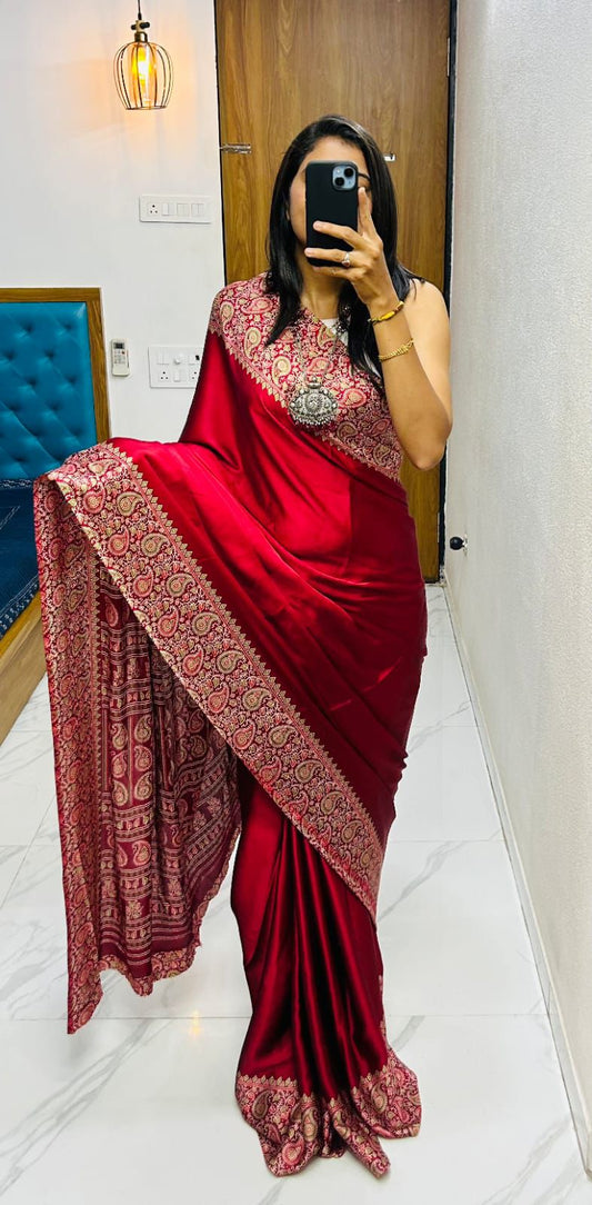 Kayatri New Traditional Ajrakh Pure Crepe Gaji Silk Saree