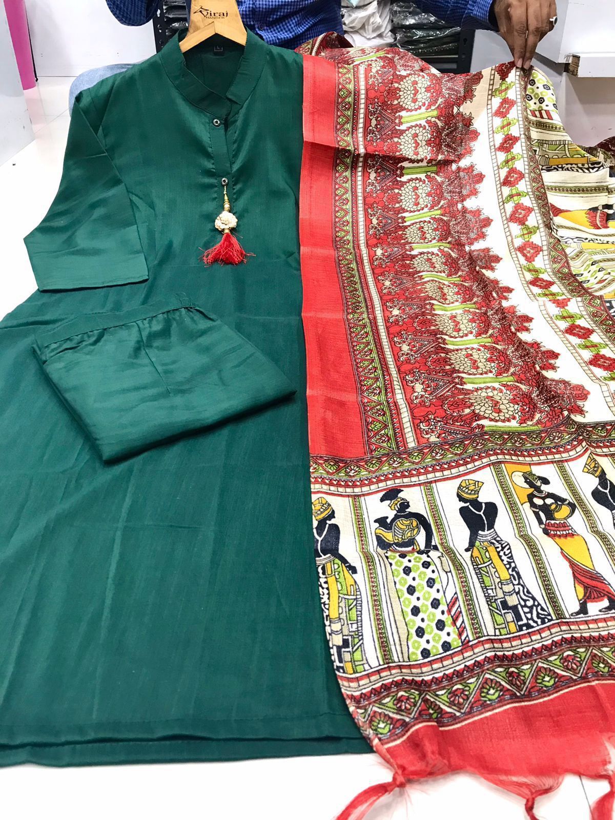 Kayatri Solid Green Colour fully stitched ethnic set
