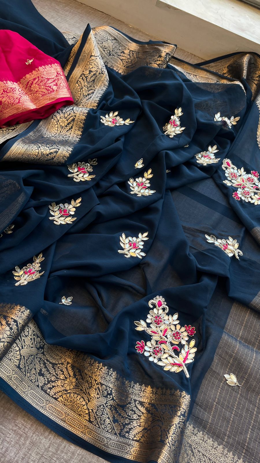 Kayatri New Georgette Hand Gotta Patti Work With Contrast Blouse Saree