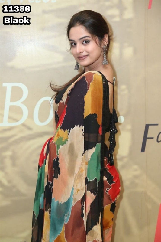 Kayatri New Georgette Digital Sequence Lace Work Saree