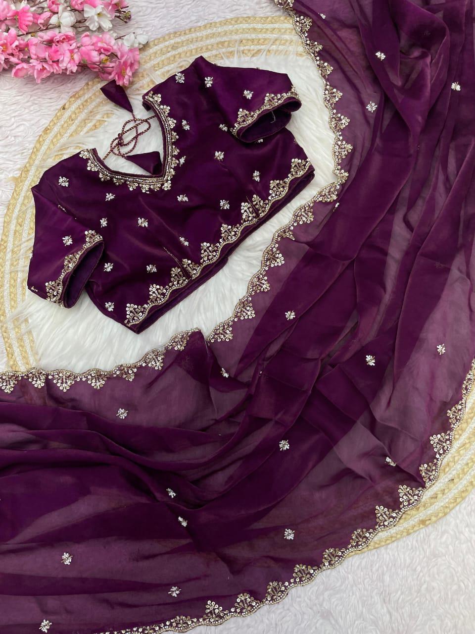 Kayatri New Zimmy Choo Sattan Saree With Beautiful C - pallu Brits Work
