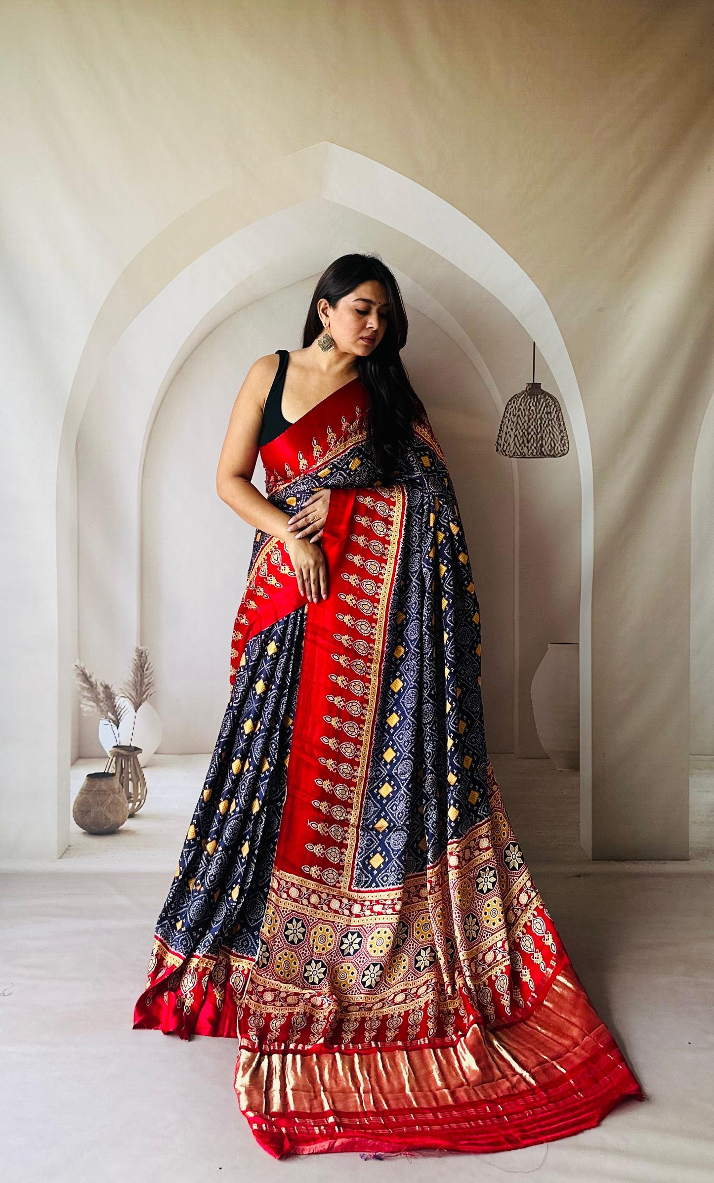 Kayatri New Pure Gaji Silk Ajrakh Print Saree