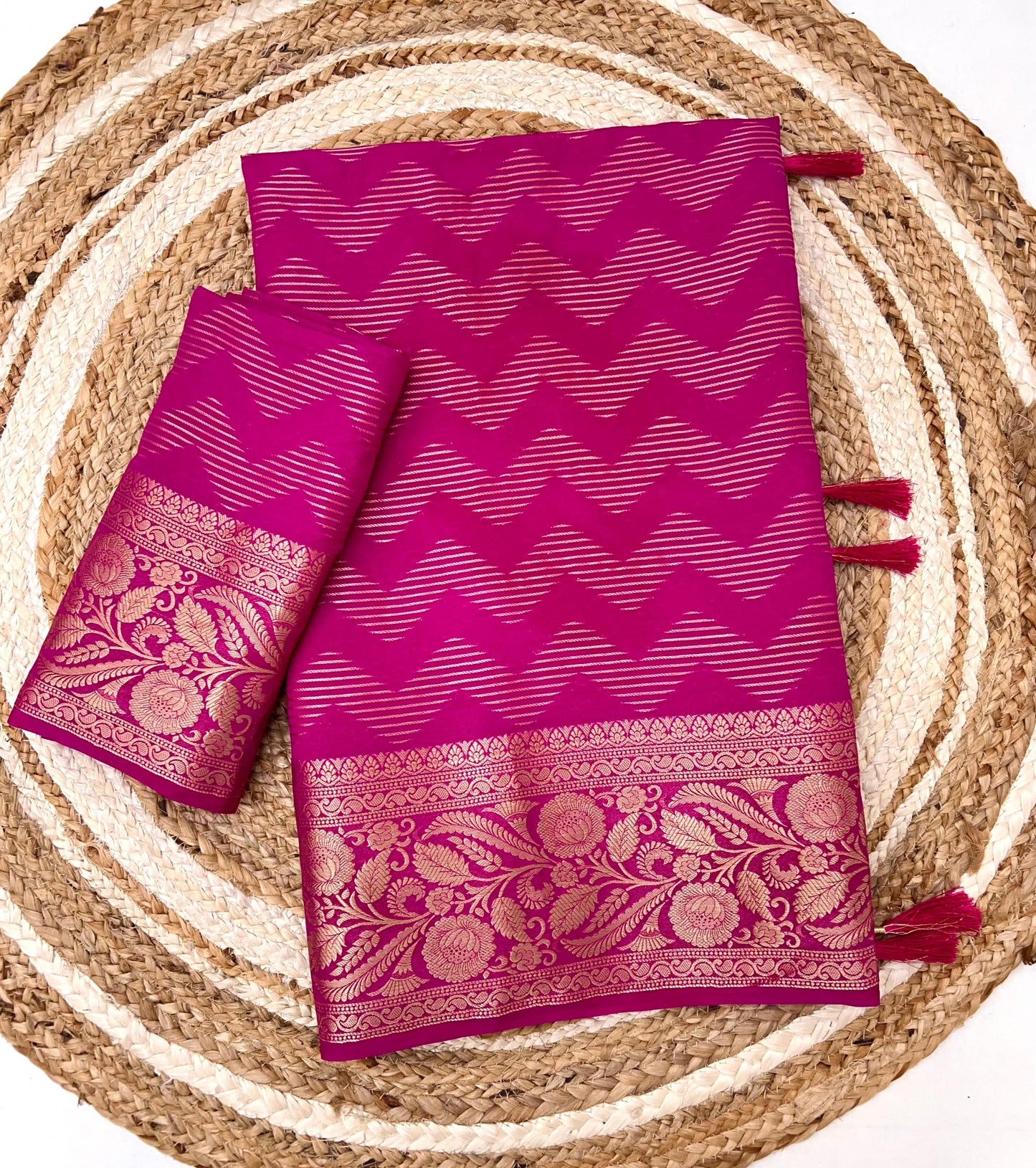 Kayatri New Pure viscose crape bentex saree with rich pallu n border embellished with tassels at pallu