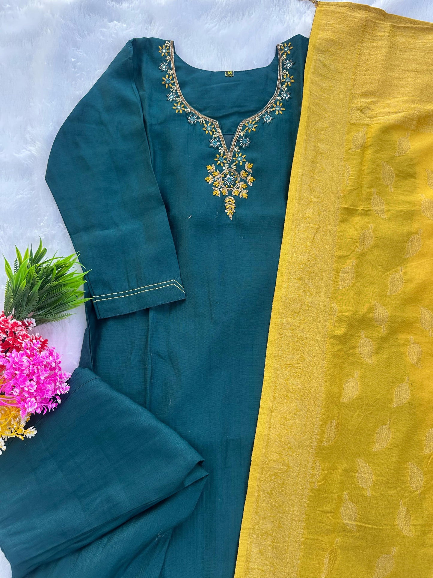 Kayatri New Elegant Roman Silk Hand Work Kurti Set with Banarasi Dupatta