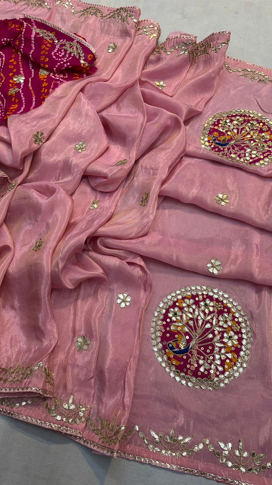 Kayatri New Fabric pure cosmos silk saree with beautiful hand gotta patti peacock work Saree