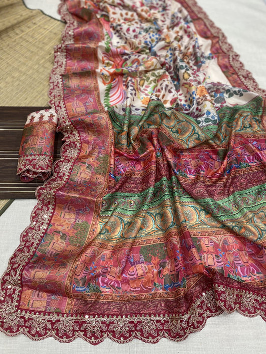 Kayatri New Banarasi Dola Silk Weaving And Digital Print Saree