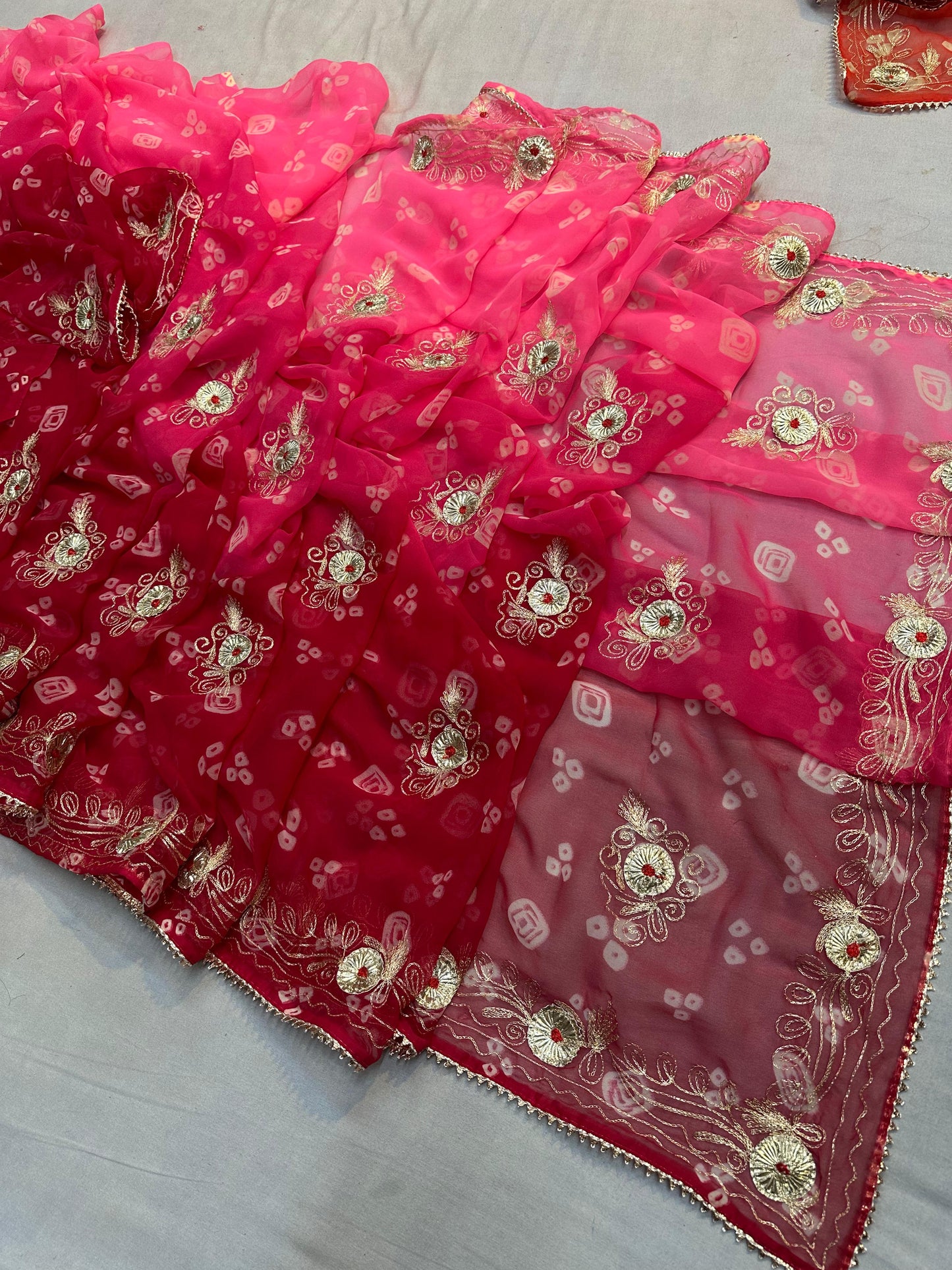 Kayatri New 60 GSM Georgette Bandhej Saree with Elegant Pittan Gota Work