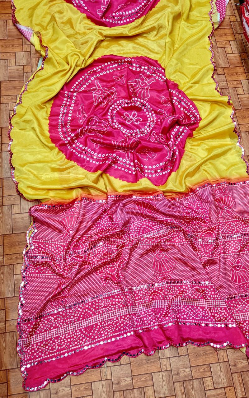 Kayatri New Stylish Chinon Saree with Exquisite Hand Mirror Embellishments