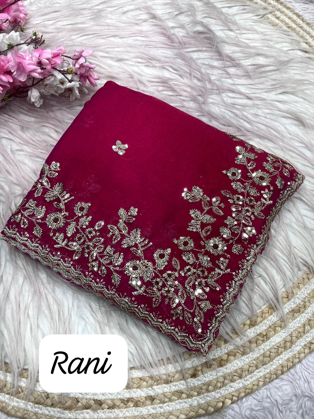 Kayatri New Fendy Chiffon Coding embroidery work with Sequence Butti in Body Parts Saree