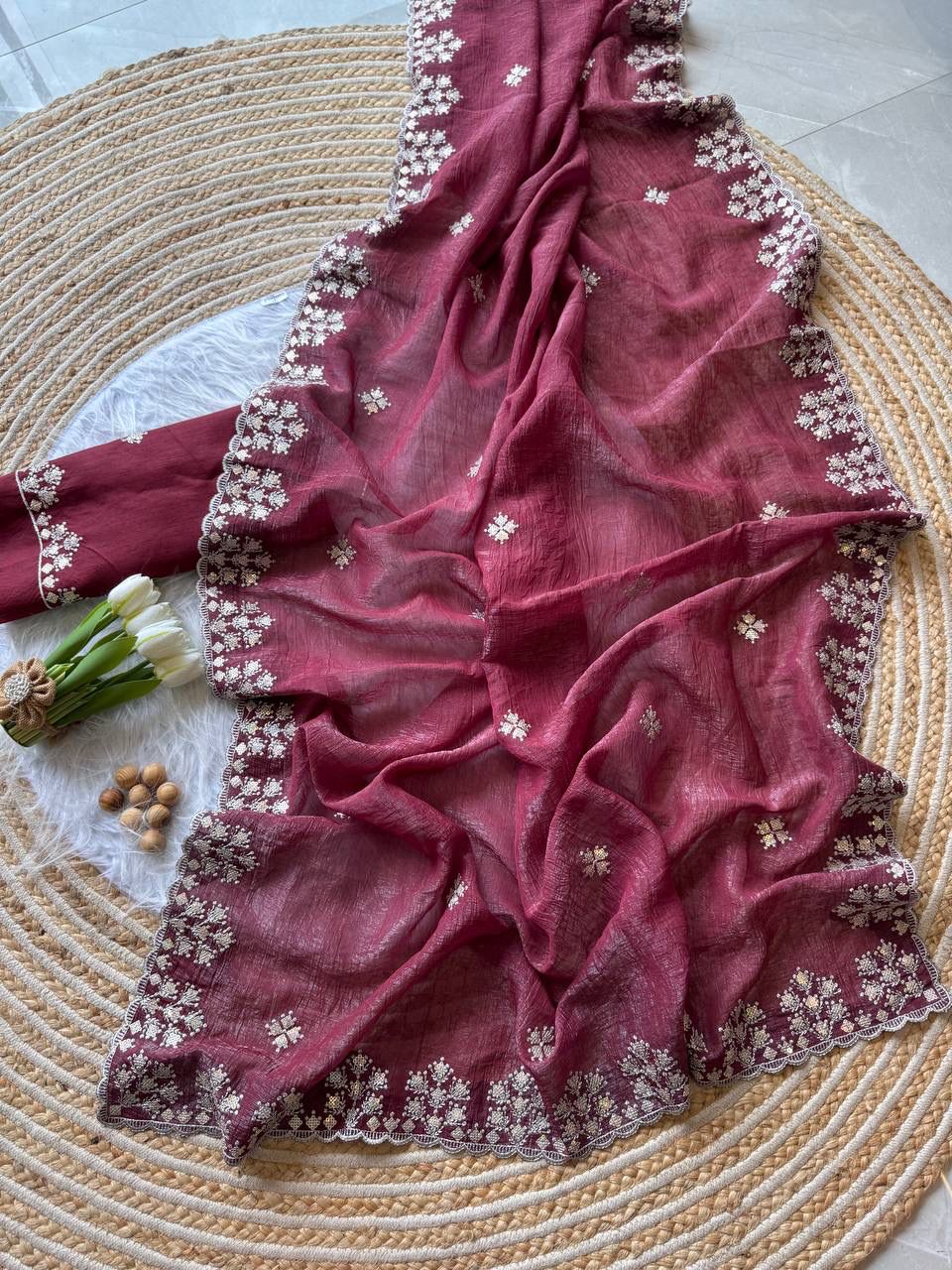 Kayatri New Designer Crushed Silk Saree with Heavy Zari Floral Border