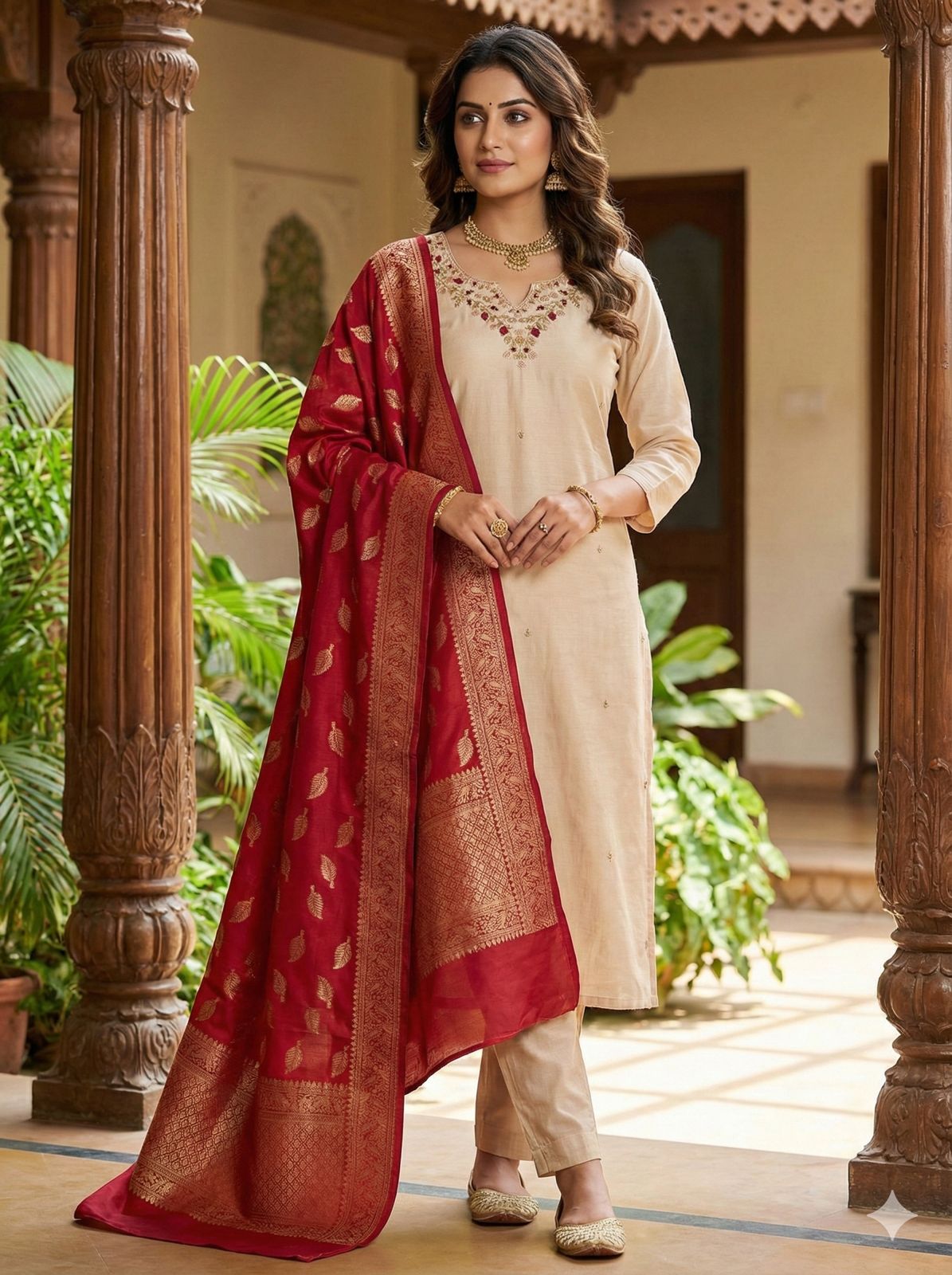 Kayatri New Premium Roman Silk Outfit with Cotton Inner and Handcrafted Banarasi Dupatta