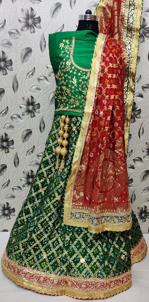Kayatri Handmade Bandhej Original Ghatchola Zari Checks Lehenga