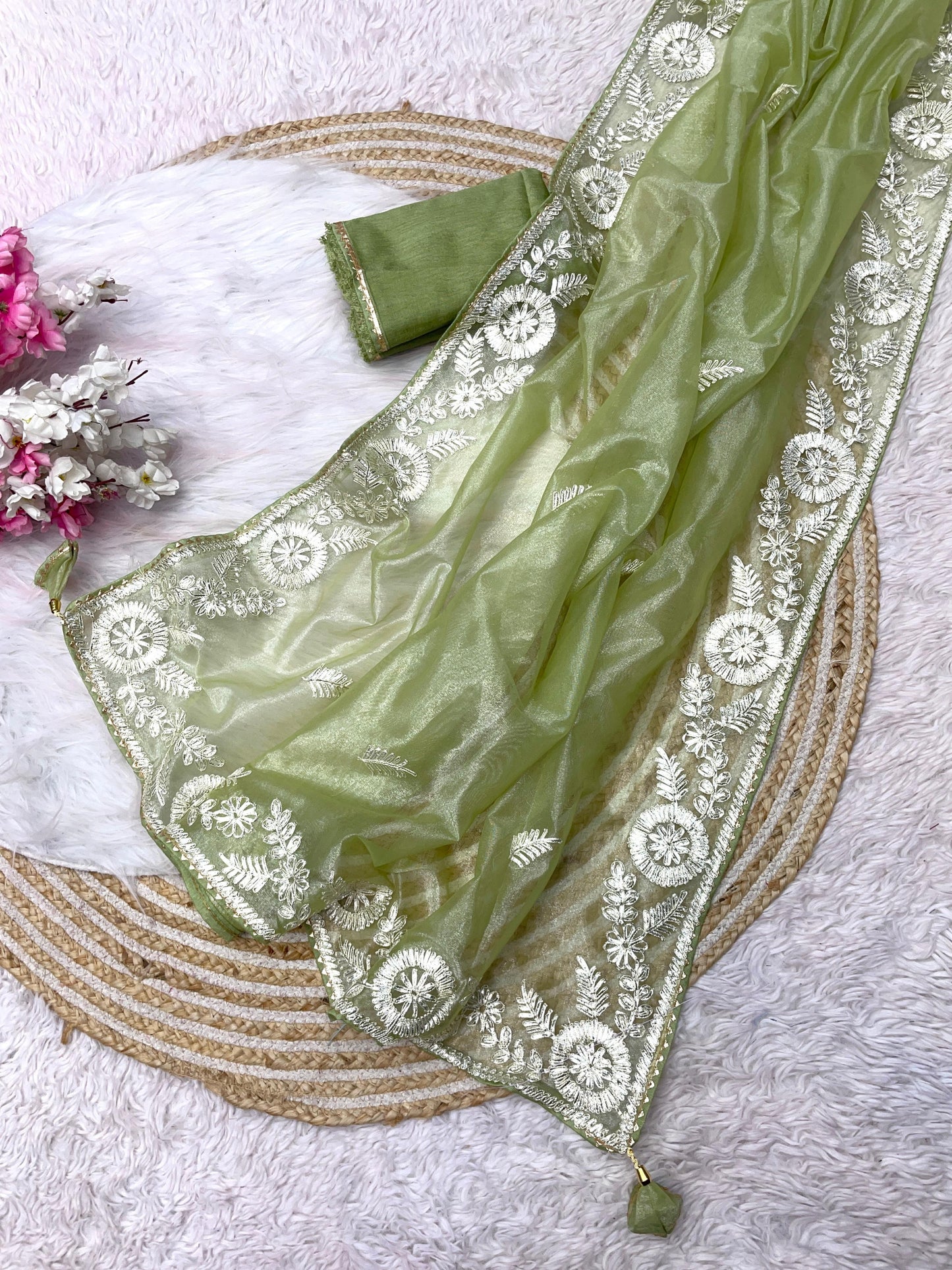 Kayatri New Soft Chinon Fabric Embroidery Work Saree