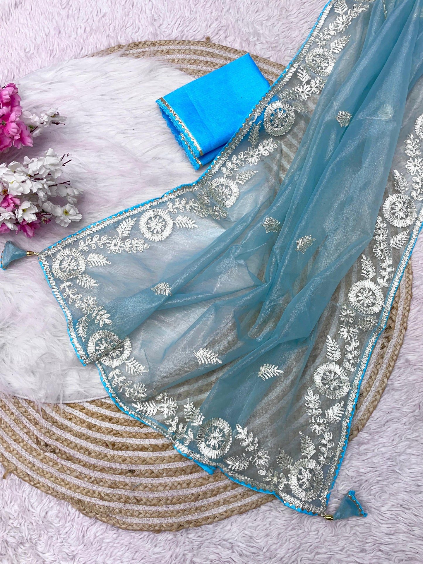 Kayatri New Soft Chinon Fabric Embroidery Work Saree