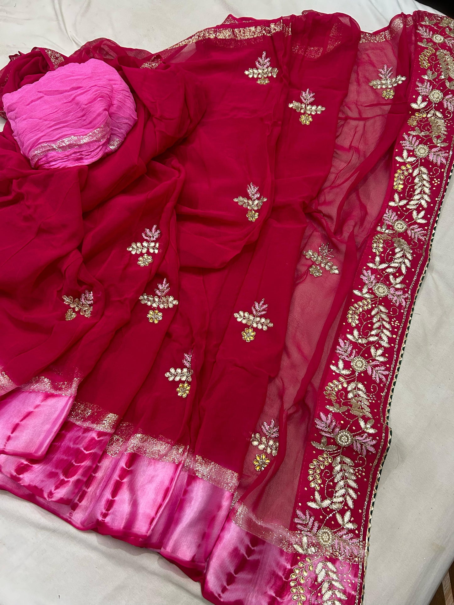 Kayatri Pure Georgette Sattin Sibori Shaded Handwork Saree