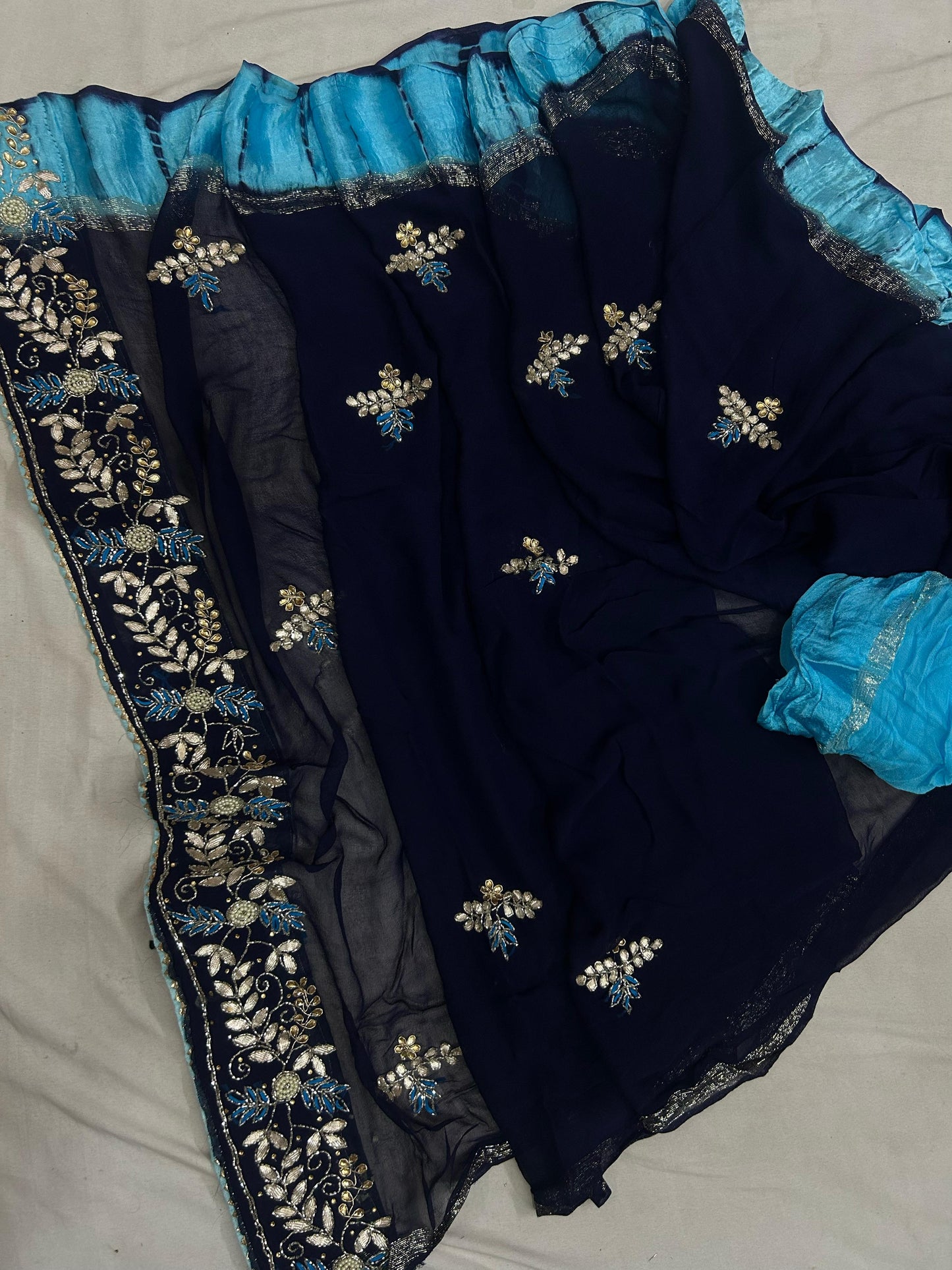 Kayatri Pure Georgette Sattin Sibori Shaded Handwork Saree