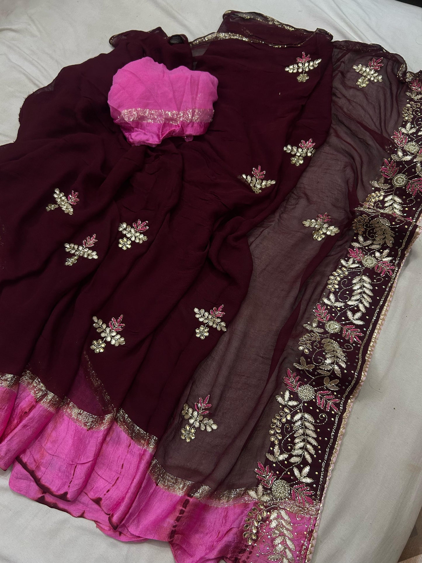 Kayatri Pure Georgette Sattin Sibori Shaded Handwork Saree