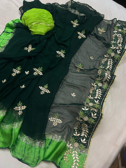 Kayatri Pure Georgette Sattin Sibori Shaded Handwork Saree