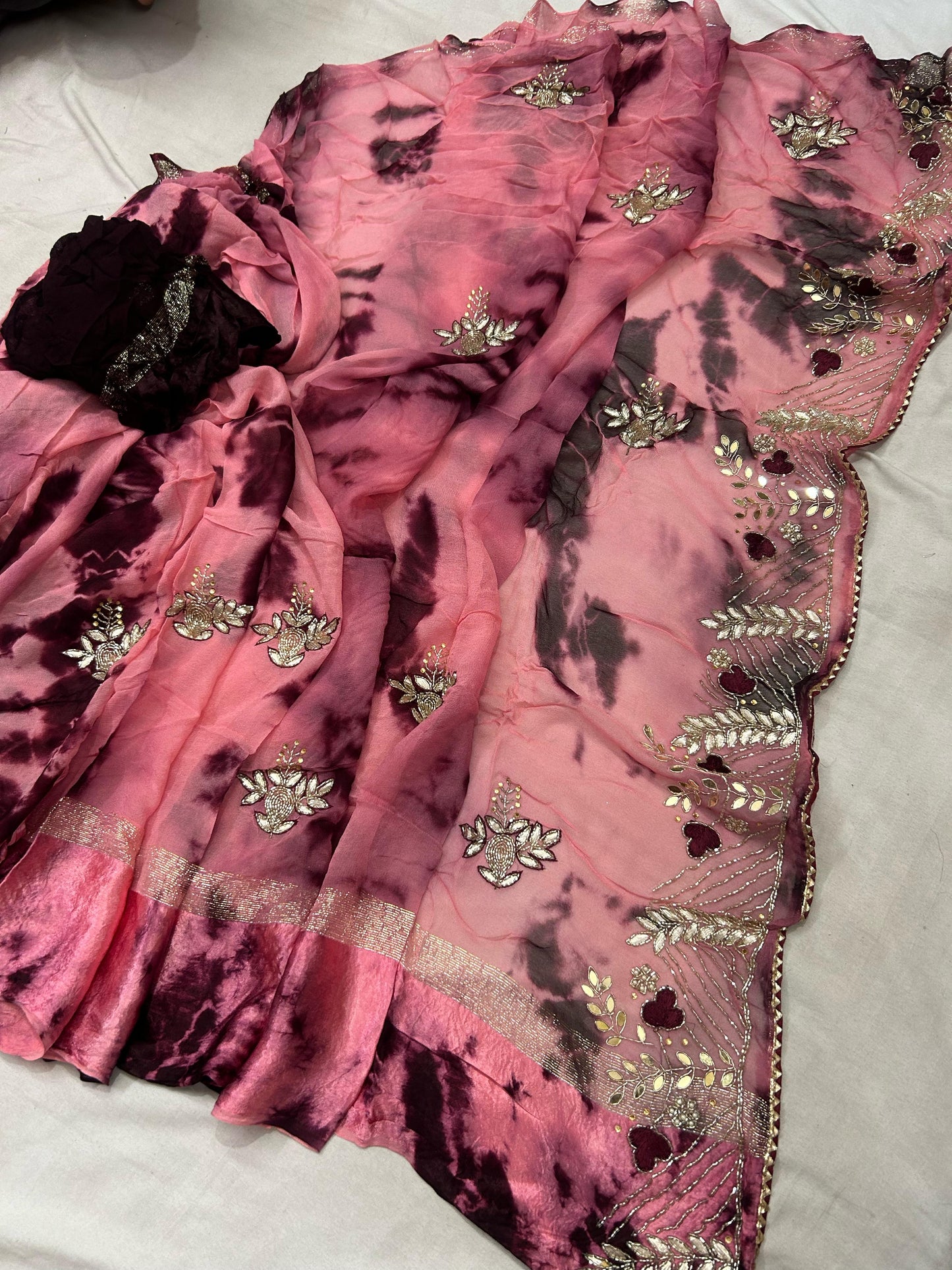 Kayatri Pure Georgette Sattin Sibori Shaded Handwork Saree