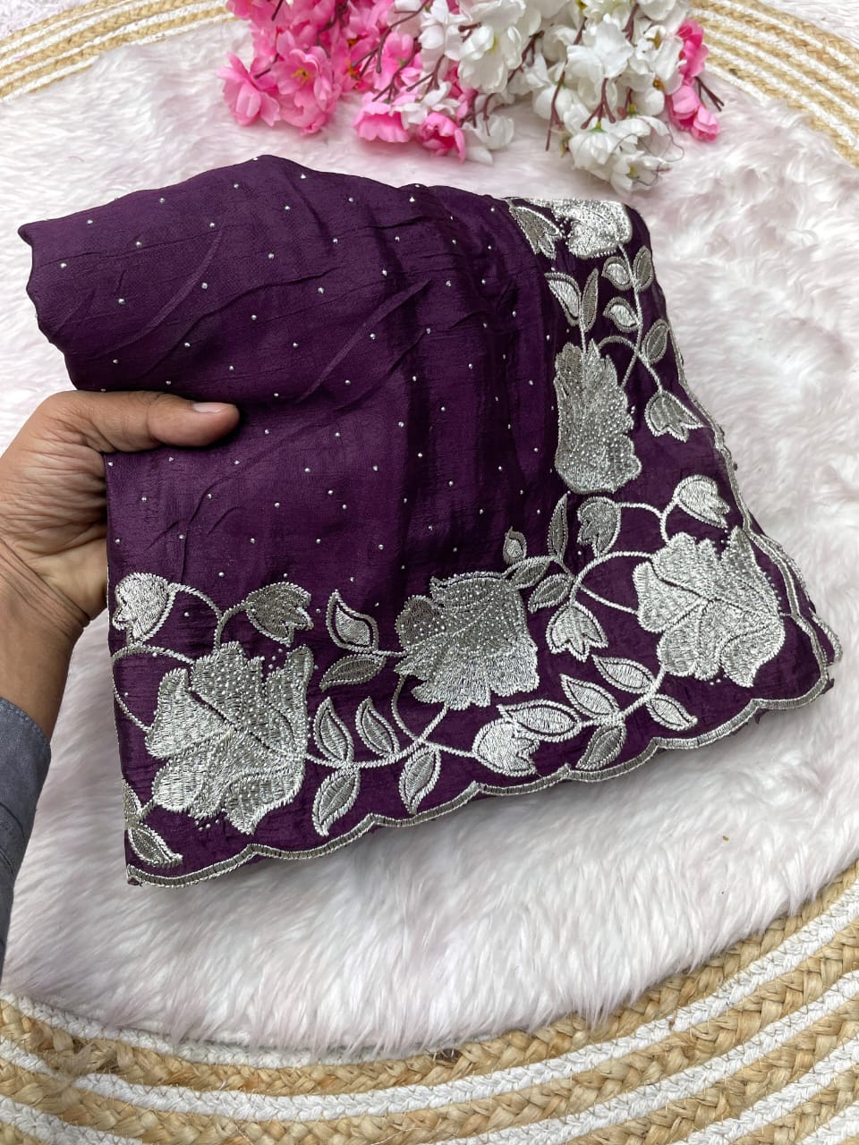 Kayatri New Soft Chinon Fabric With Siroski Work Saree