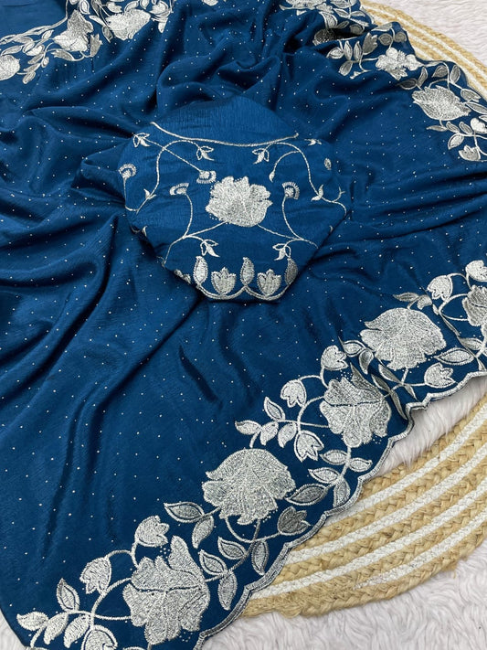 Kayatri New Soft Chinon Fabric With Siroski Work Saree