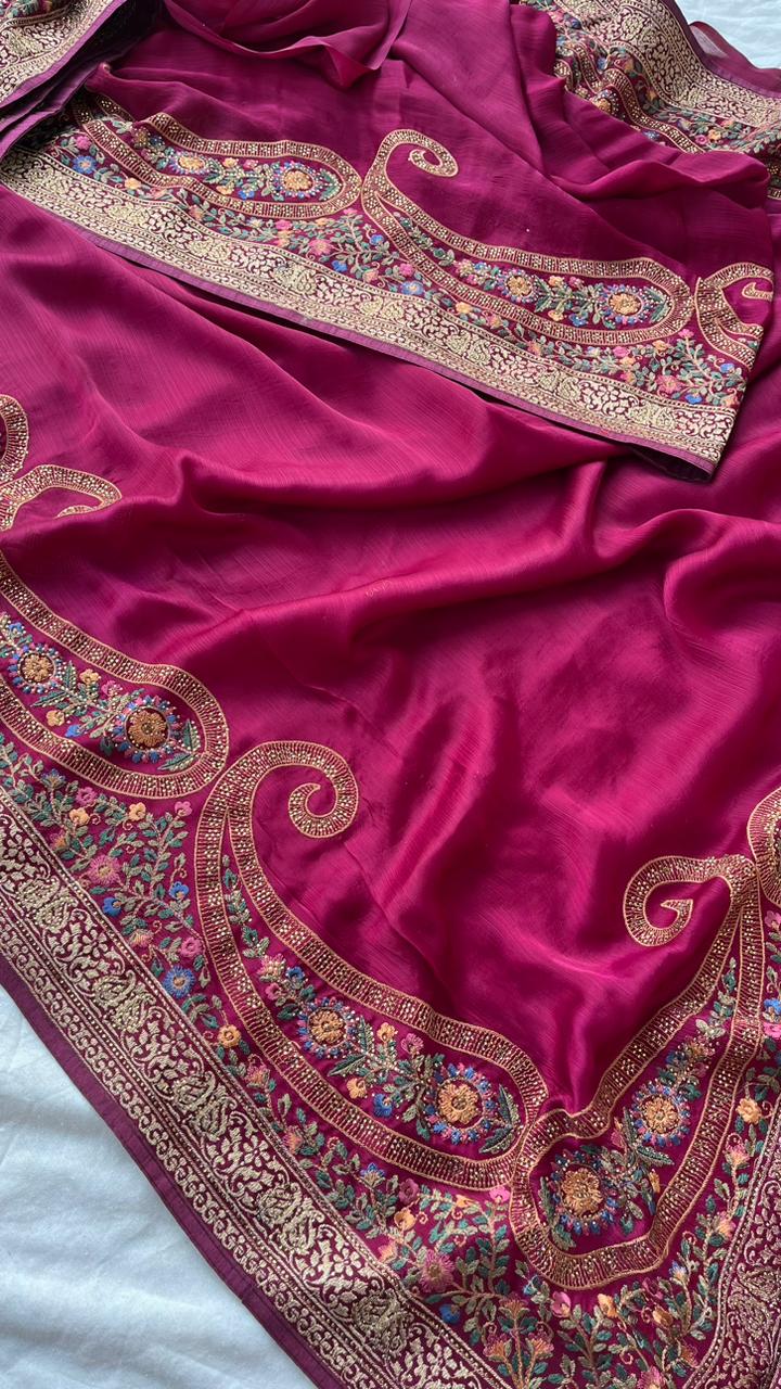 Kayatri New Synthetic Chinon With Embroidery Work Saree