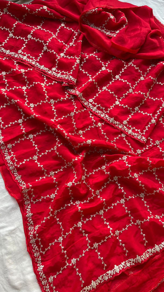 Kayatri New H O Silk Crepe Pittan Jaal Work Saree