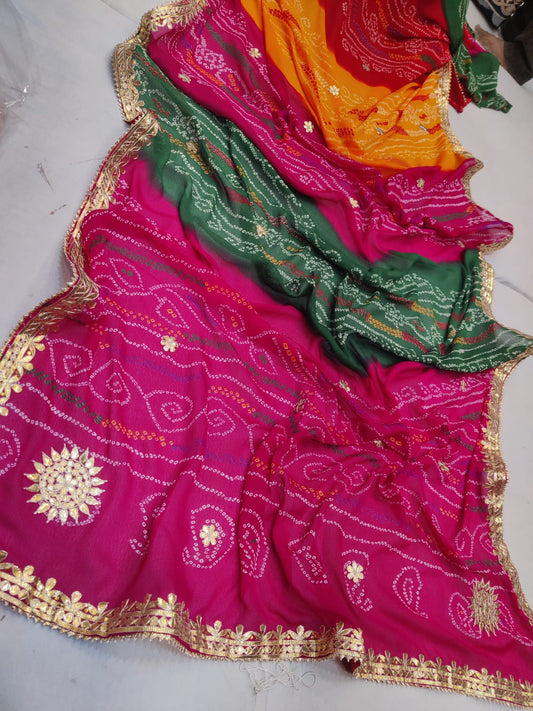 Kayatri New Moss Chinon Pachrangi Saree
