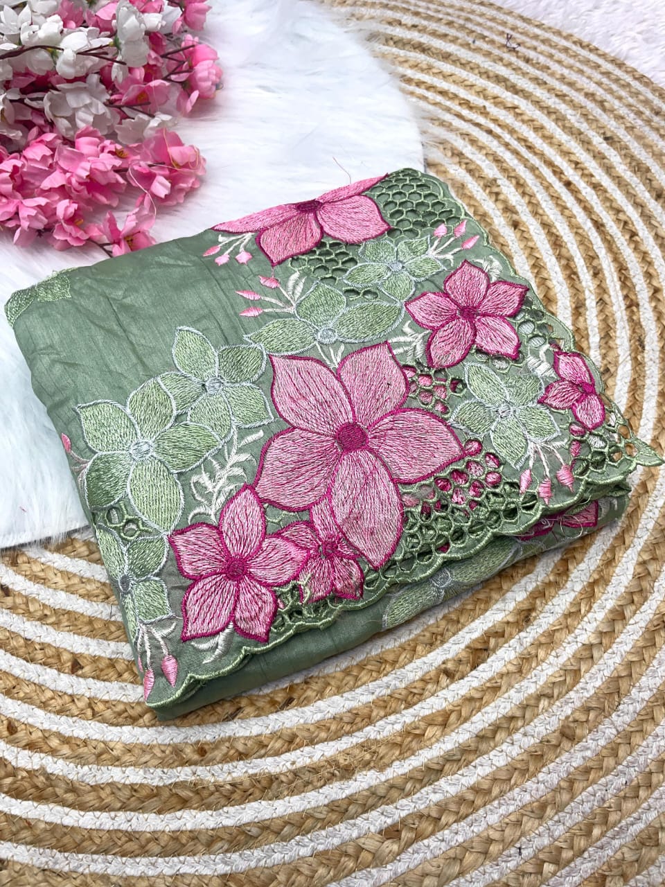 Kayatri New Soft Gadwal Silk Fabric With Embroidery Flower Work Saree