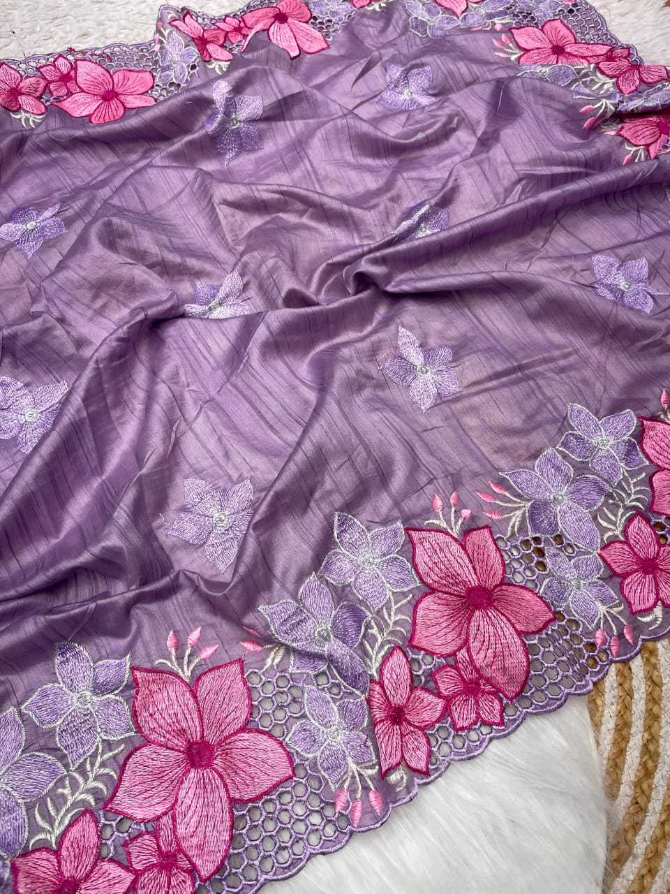 Kayatri New Soft Gadwal Silk Fabric With Embroidery Flower Work Saree