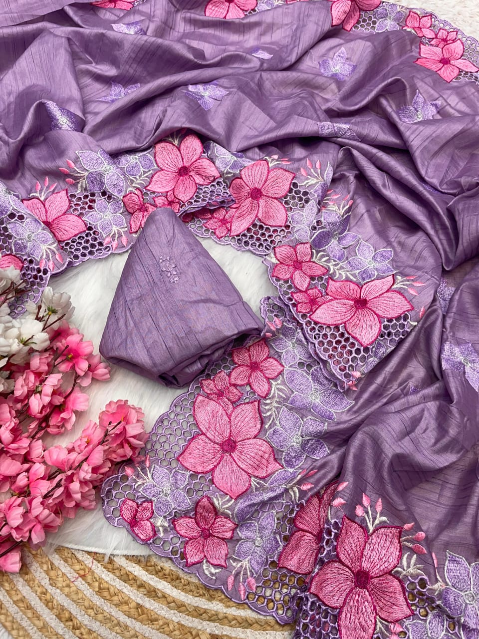Kayatri New Soft Gadwal Silk Fabric With Embroidery Flower Work Saree