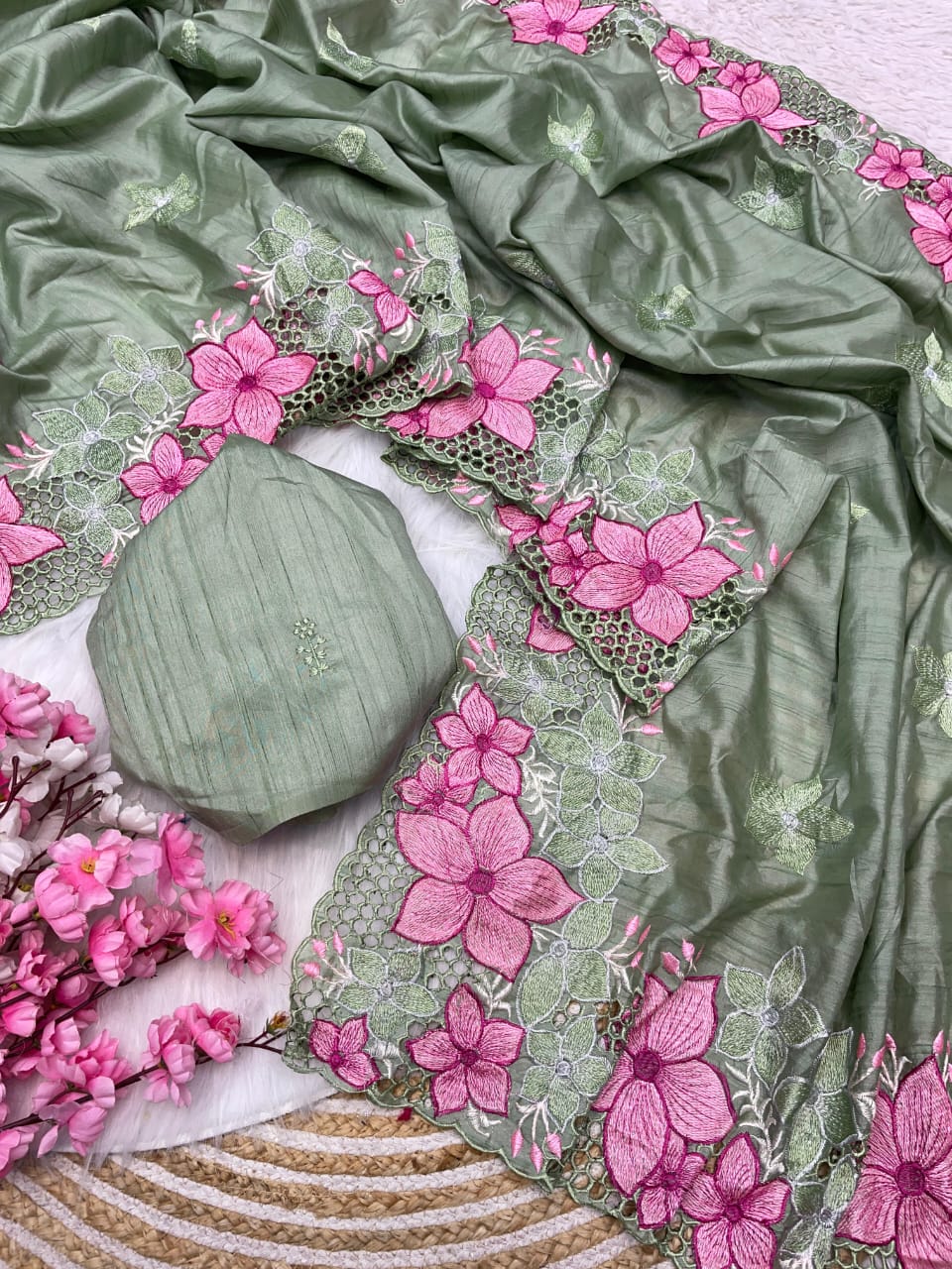Kayatri New Soft Gadwal Silk Fabric With Embroidery Flower Work Saree
