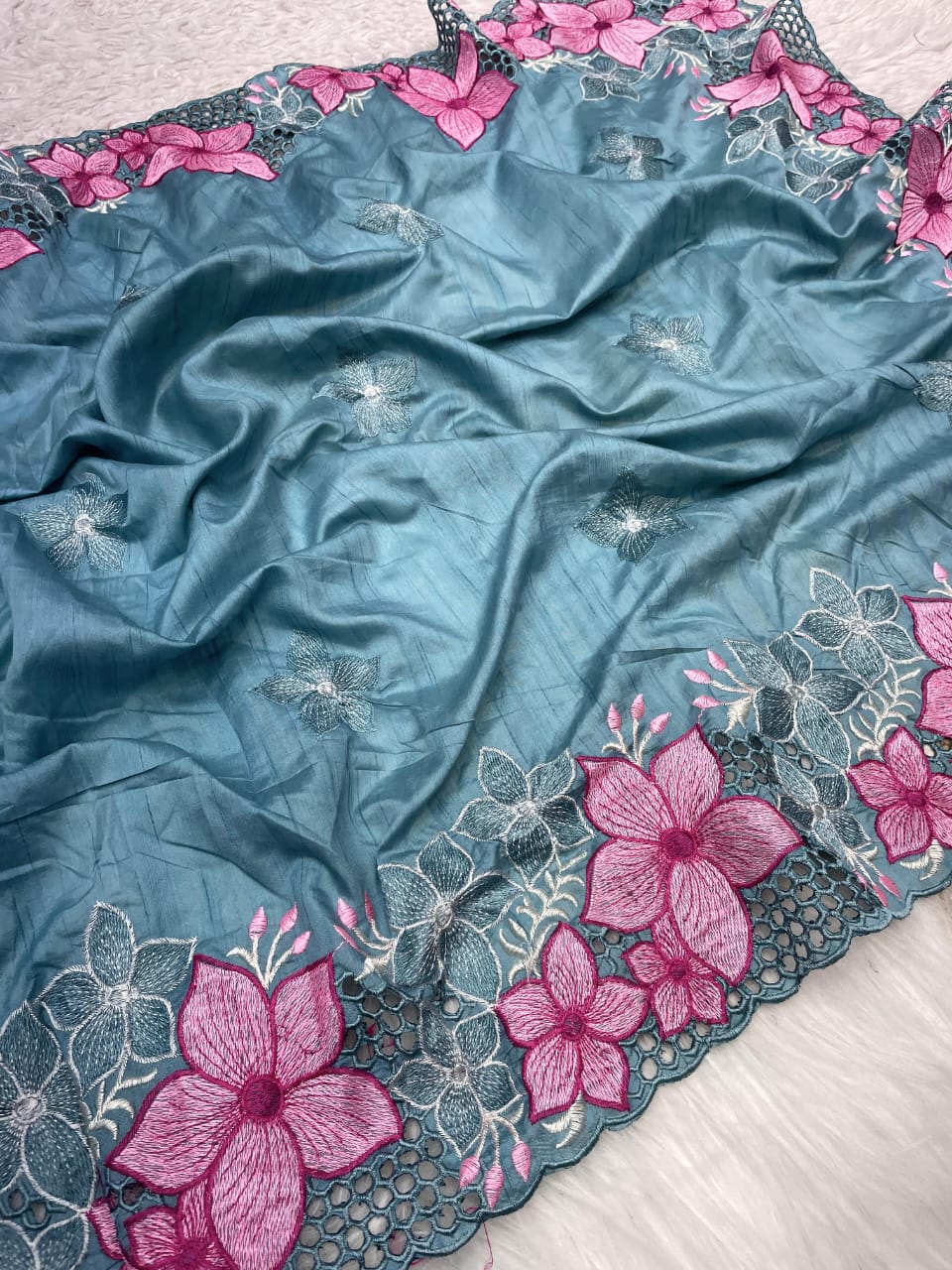 Kayatri New Soft Gadwal Silk Fabric With Embroidery Flower Work Saree
