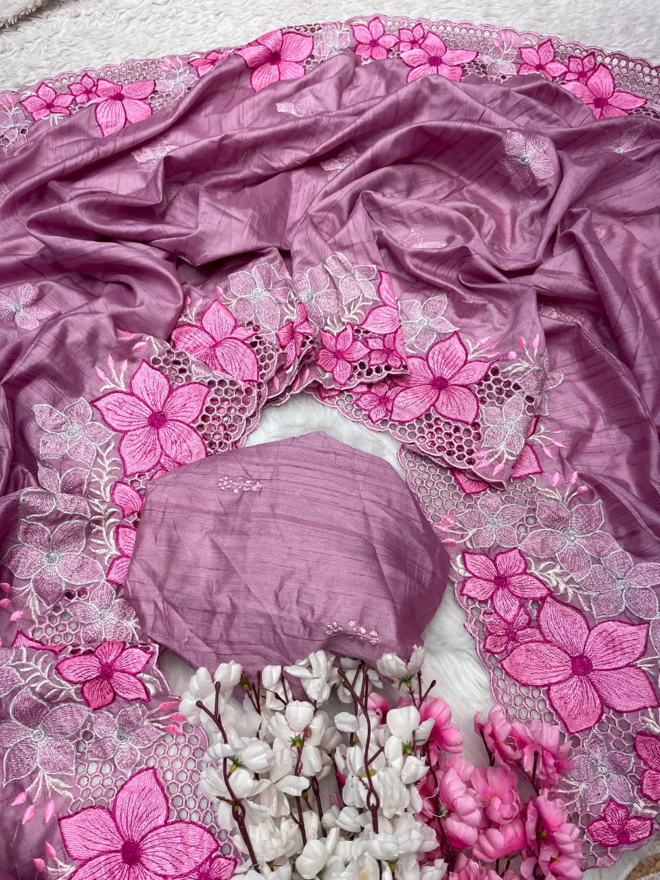 Kayatri New Soft Gadwal Silk Fabric With Embroidery Flower Work Saree