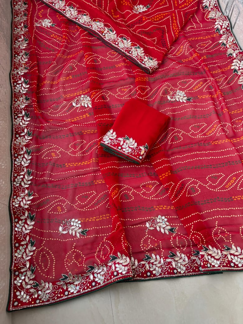 Kayatri Special Jaipuri Traditional Bandhej Chunri Saree