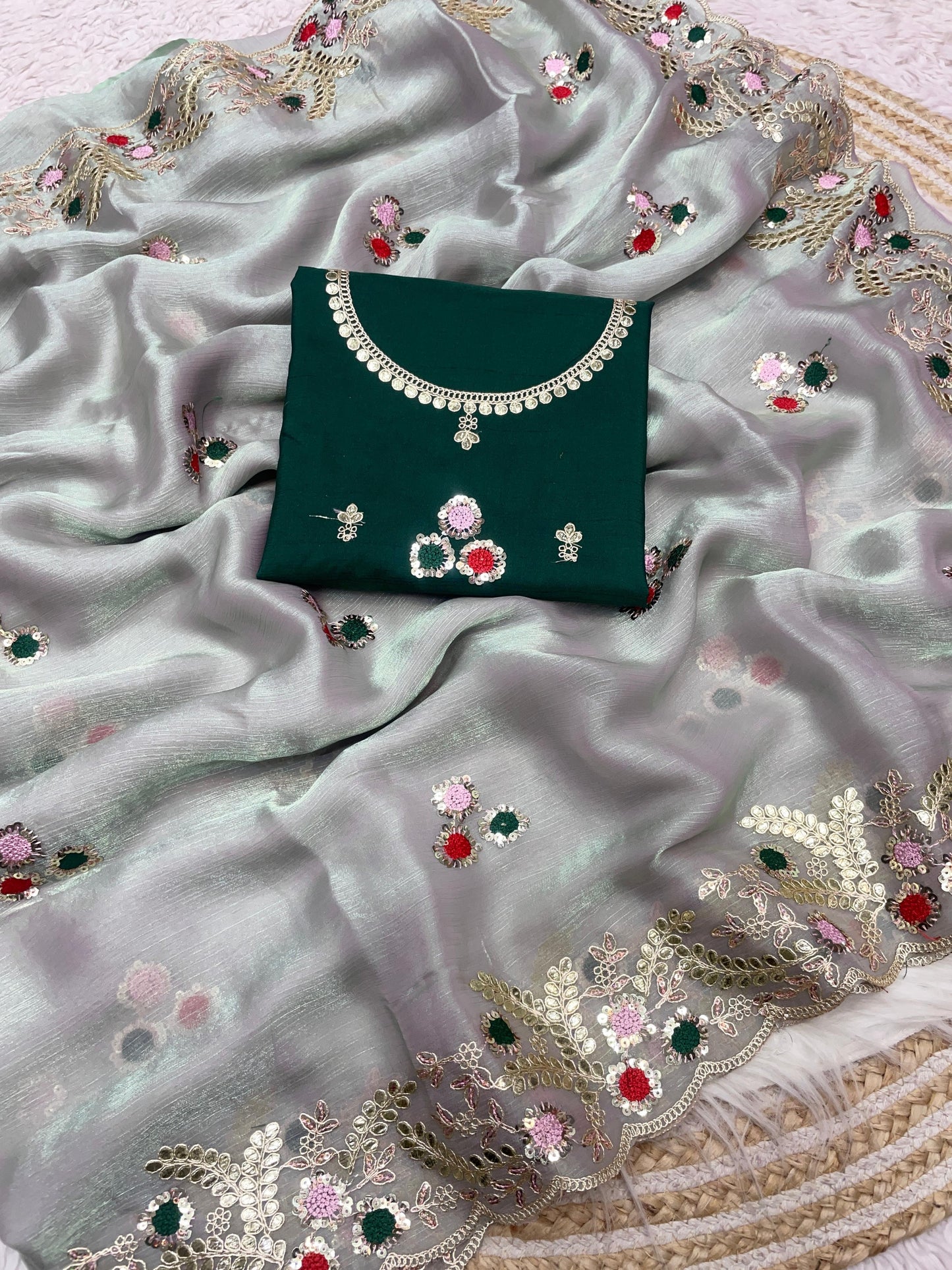 Kayatri Special Chiffon Fabric Sequence Work Saree