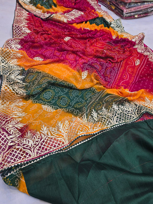 Kayatri New Traditional Pachrangi Bandhani Style Saree