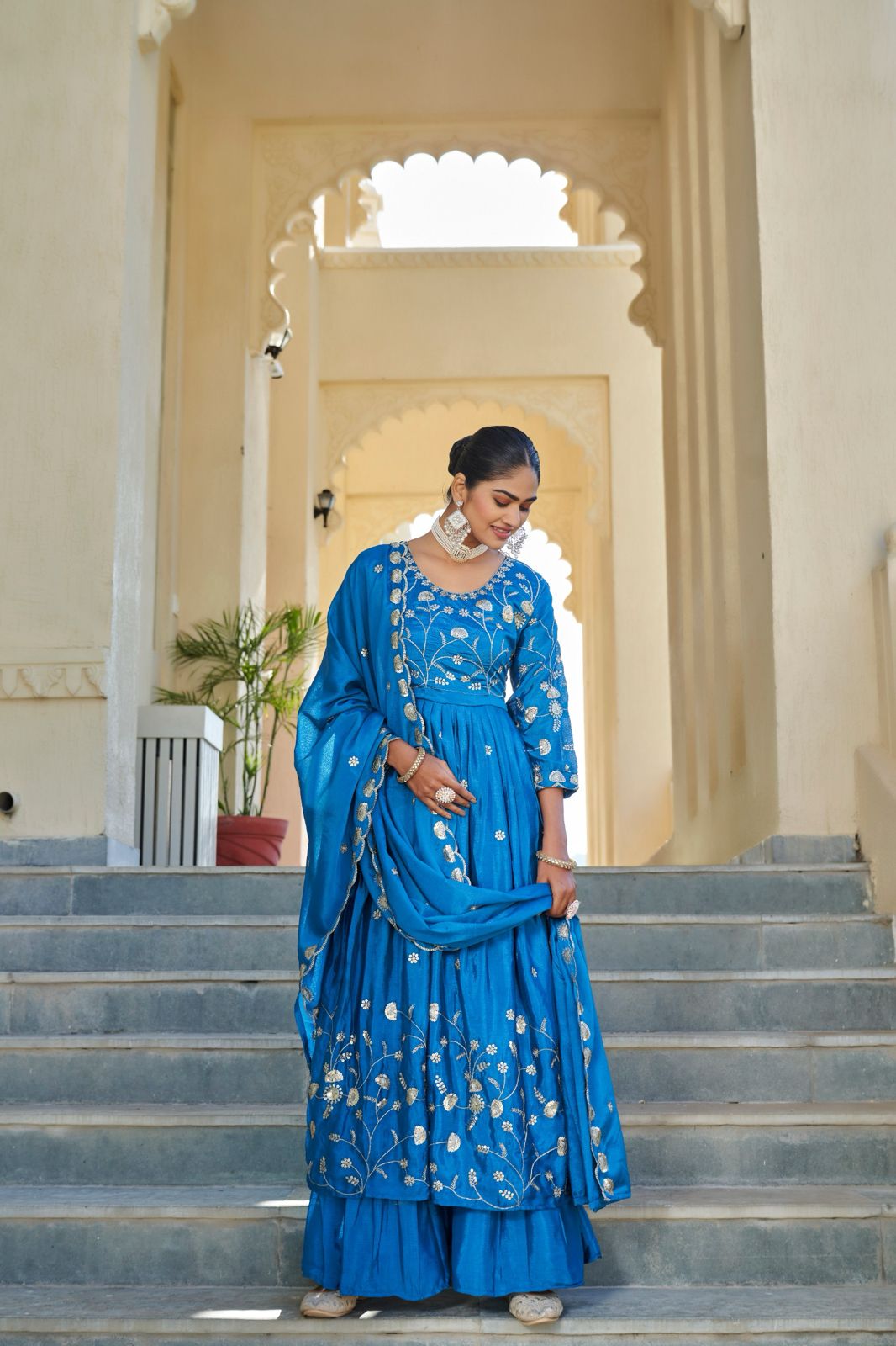 Kayatri Launching New Designers Nyra Cut Chinon Sharara Set With Dupatta Suit
